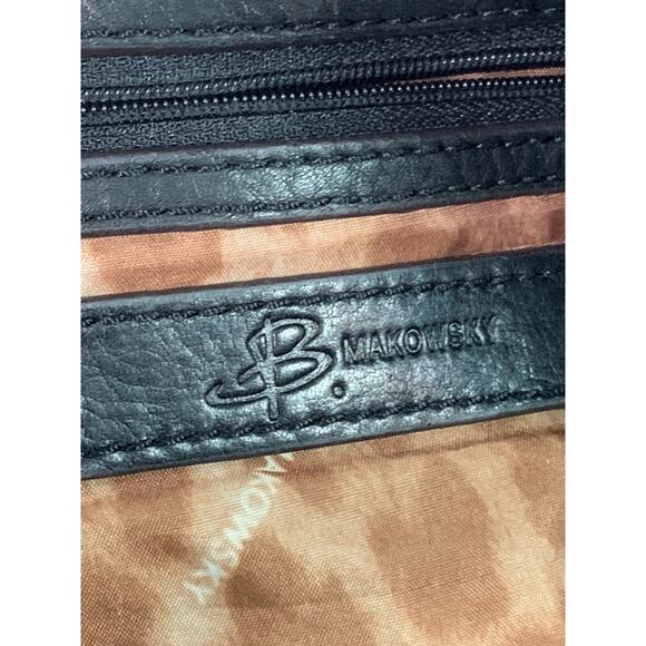 B Makowsky Black Pebbled Leather Shoulderbag Side Zip Pockets - Picture 11 of 11